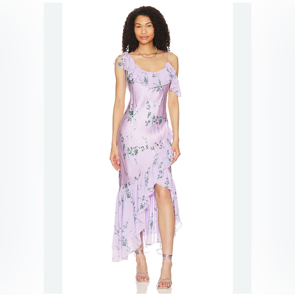 Cinq à Sept Lilac Kersti Asymmetrical Silk Maxi Dress